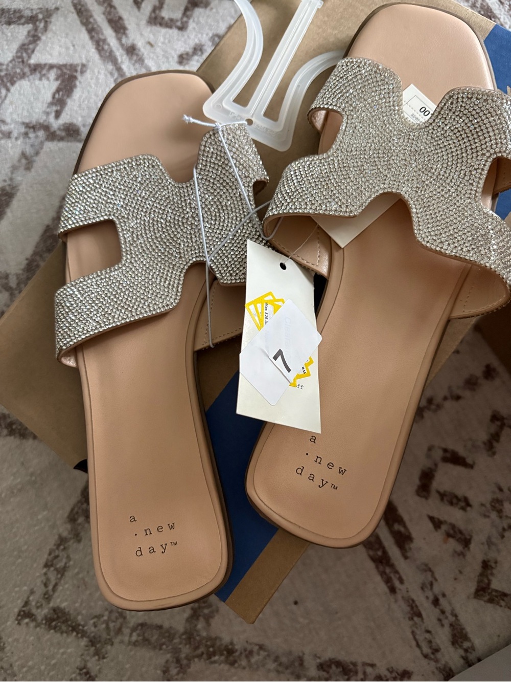 a new day Crystal-Embellished Slide Sandals in Champagne Blush